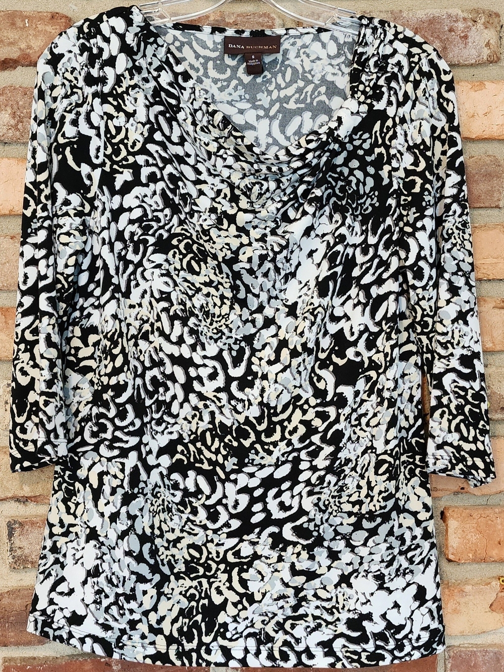 Dana Buchman Black & White Cowl Neck Top
